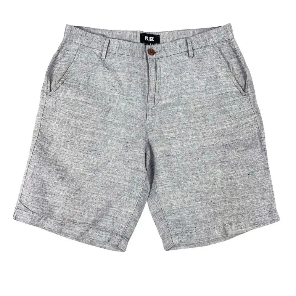 PAIGE Mens Linen Blend Shorts Size 33 Gray Tailored Quiet Luxury Coastal 9.5”